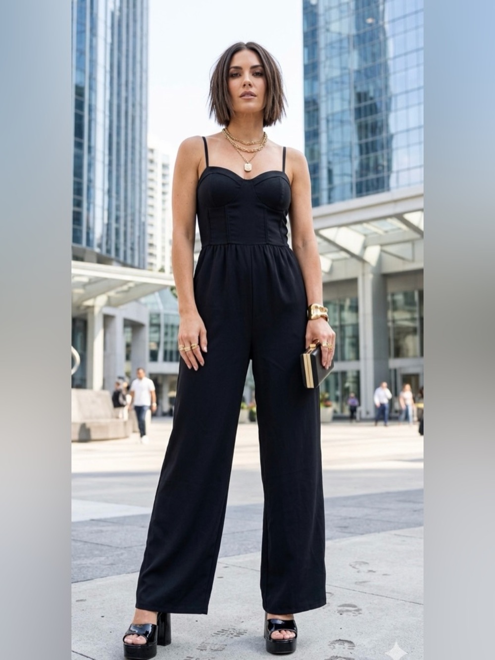 Band of Gypsies Black Wide-Leg Spaghetti-Strap Padded Bustier Jumpsuit Size XS